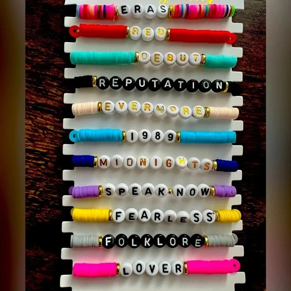SET: Girls beaded bracelets. Taylor Swift ERAS on each bracelet. 11 bracelets.